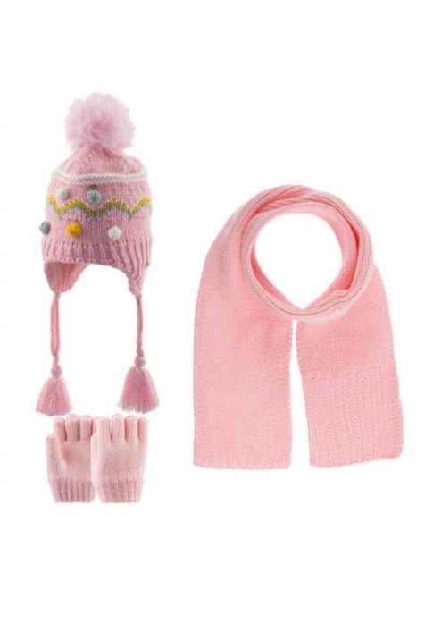 Детски комплект шапка, шал и ръкавици момиче, розов цвят