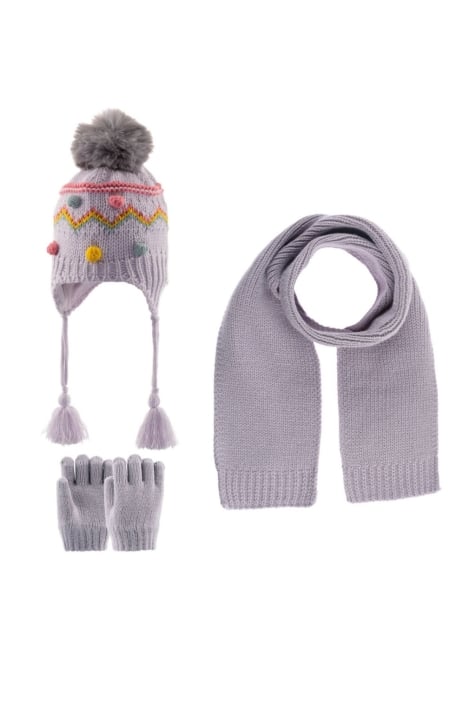 Детски комплект шапка, шал и ръкавици момиче, сив цвят