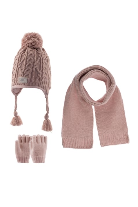 Детски комплект шапка, шал и ръкавици момиче, бежов цвят