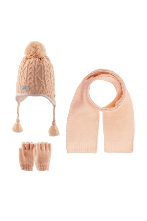 Детски комплект шапка, шал и ръкавици момиче, жълт цвят