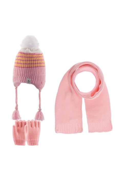 Детски комплект шапка, шал и ръкавици момиче, розов цвят