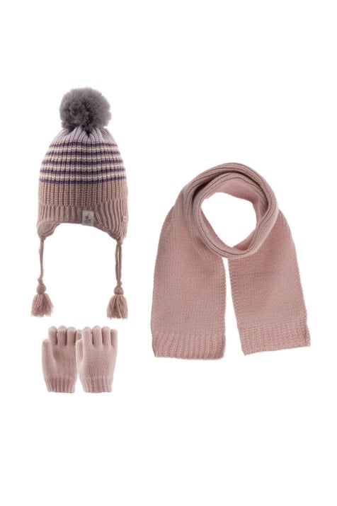 Детски комплект шапка, шал и ръкавици момиче, бежов цвят