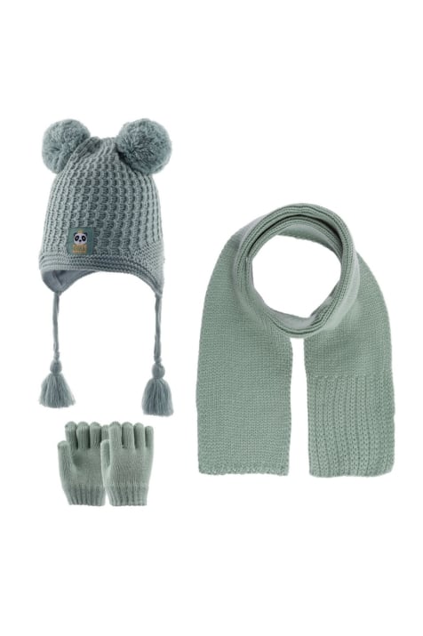 Детски комплект шапка, шал и ръкавици момиче, зелен цвят