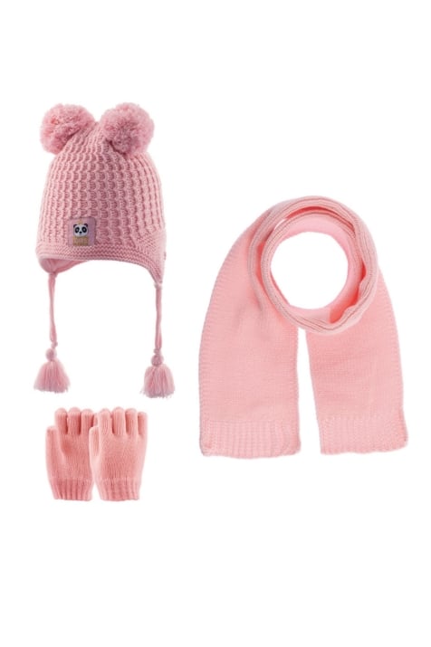 Детски комплект шапка, шал и ръкавици момиче, розов цвят