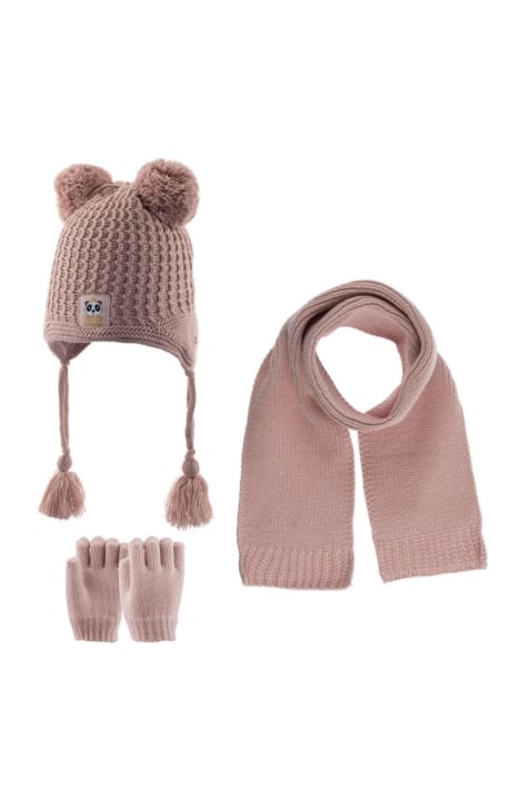 Детски комплект шапка, шал и ръкавици момиче, бежов цвят