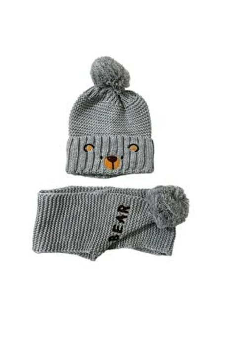 Детски комплект шапка, шал и ръкавици момче,сив цвят