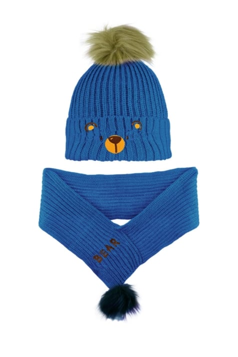 Детски комплект шапка, шал и ръкавици момче,син цвят