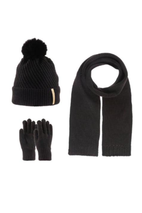 Детски комплект шапка, шал и ръкавици, черен цвят