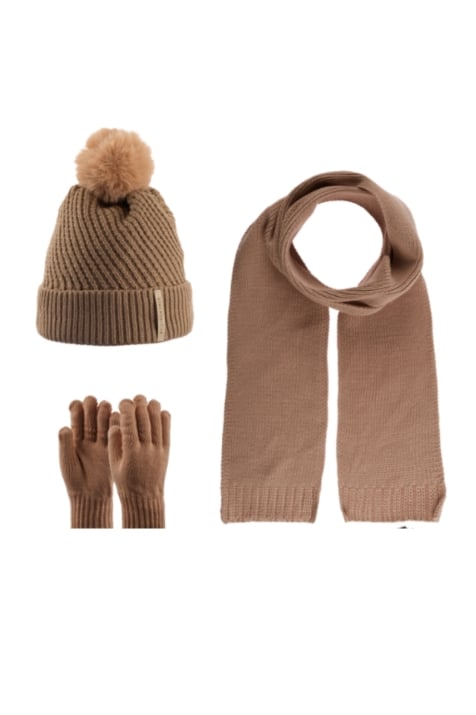 Детски комплект шапка, шал и ръкавици, кафяв цвят