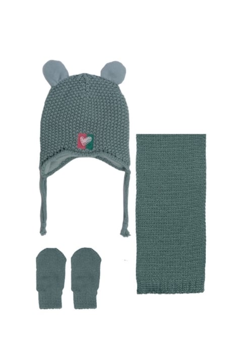 Бебешки комплект шапка, шал и ръкавици момиче, зелен цвят