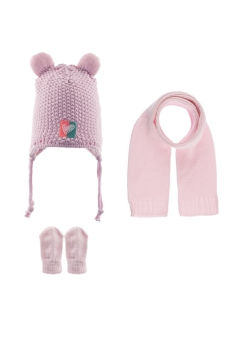 Бебешки комплект шапка, шал и ръкавици момиче, розов цвят