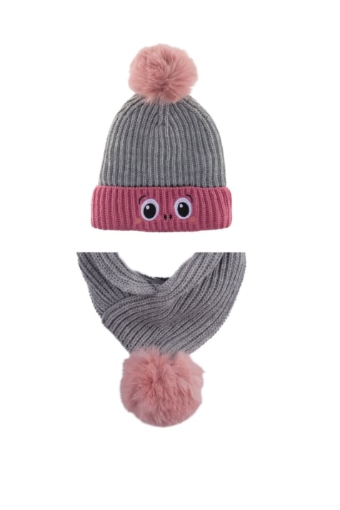 Детски комплект шапка, шал и ръкавици момиче, сив цвят