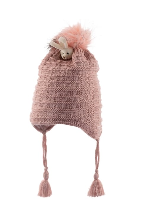 Детска шапка момиче, тъмно розов цвят