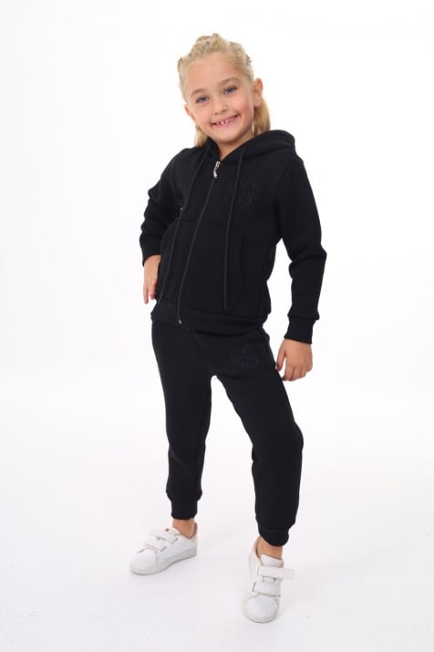 Детски спортен екип момиче вата , черен цвят