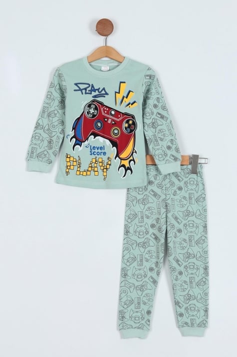 Детска пижама за момче с дълъг ръкав,зелен цвят
