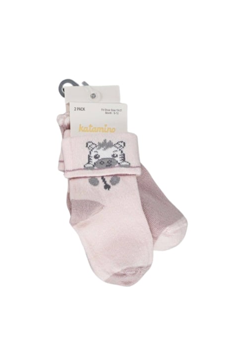 Бебешки чорапи момиче 2 броя със зебра, розов цвят
