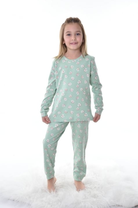 Детска пижама момиче дълъг ръкав , зелен цвят