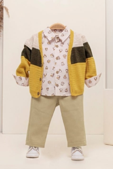 Детски комплект момче дълъг ръкав 3 части, жълт цвят