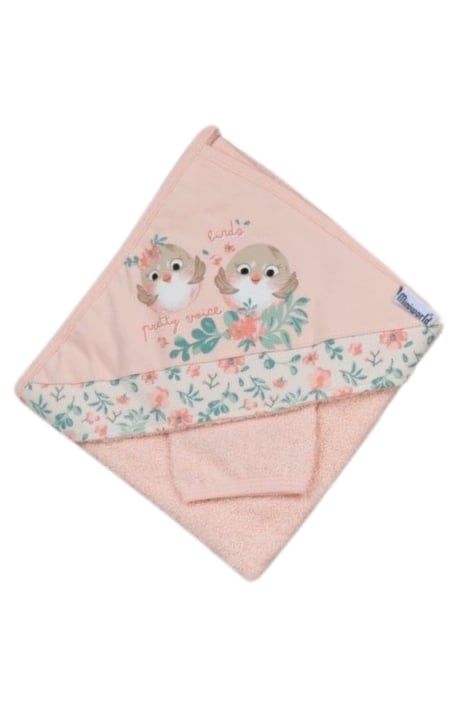 Бебешка хавлия за баня с тривка с птички, розов цвят