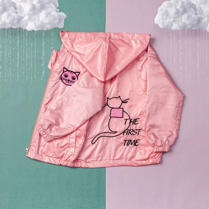 Детско яке за момиче с коте, светло розов цвят