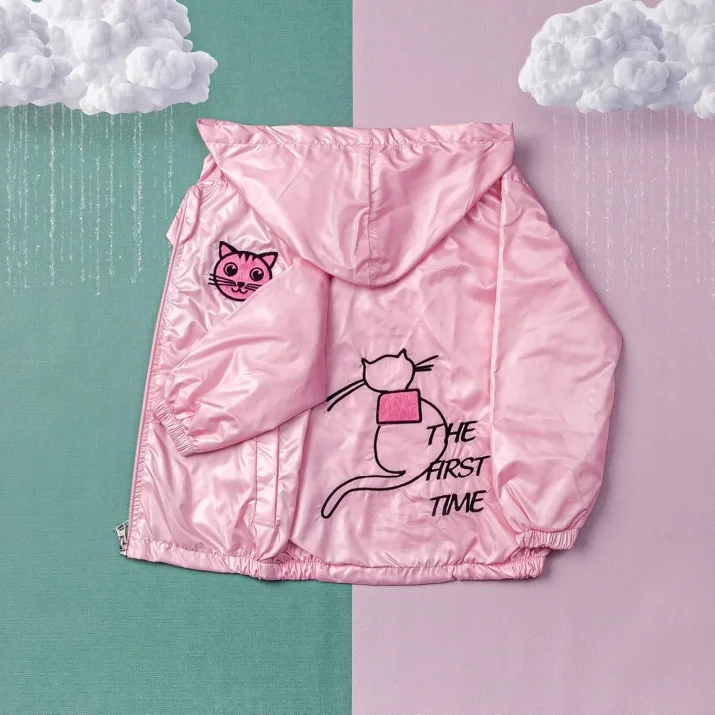 Детско яке за момиче с коте, розов цвят
