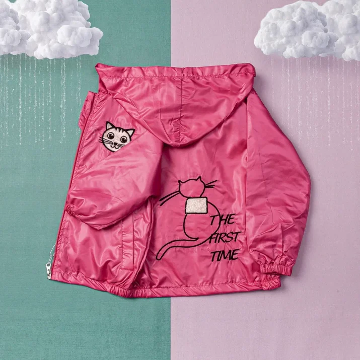 Детско яке за момиче с коте, цикламен цвят