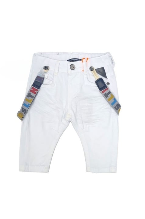 Детски панталон момче с тиранти, бял цвят