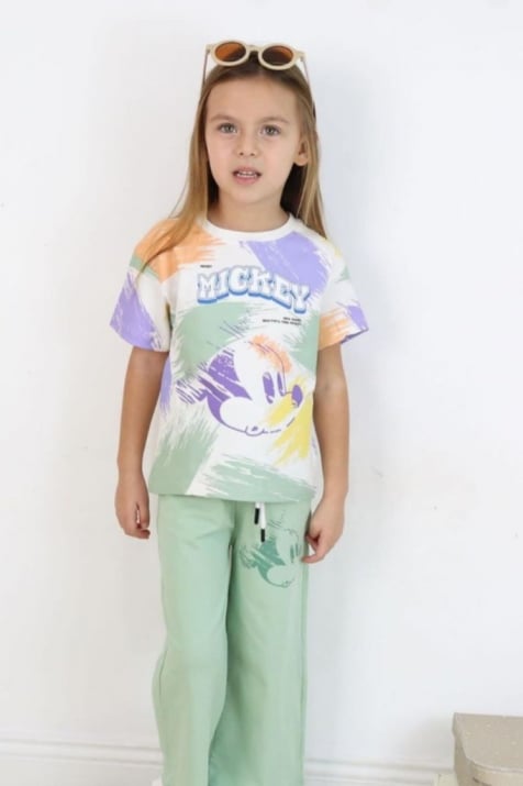 Детски комплект момиче къс ръкав Мики Маус , зелен цвят