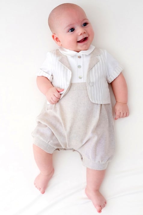 Бебешки гащеризон момче къс ръкав, бежов цвят