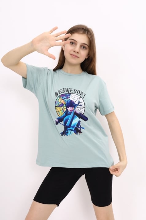 Детска тениска момиче Wednesday, зелен цвят