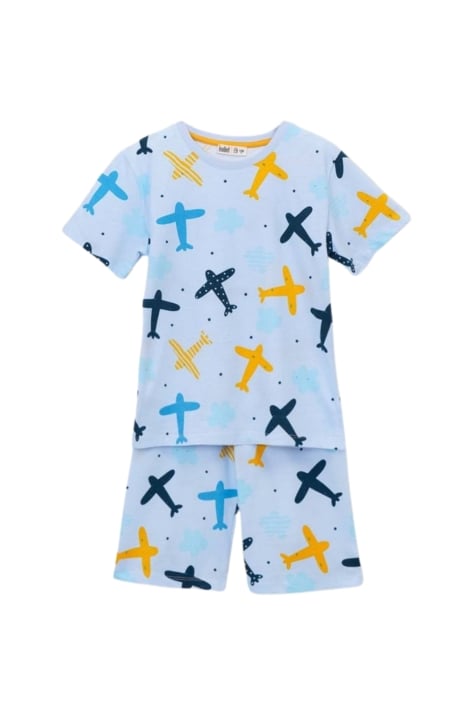 Детска пижама за момче с къс ръкав,син цвят