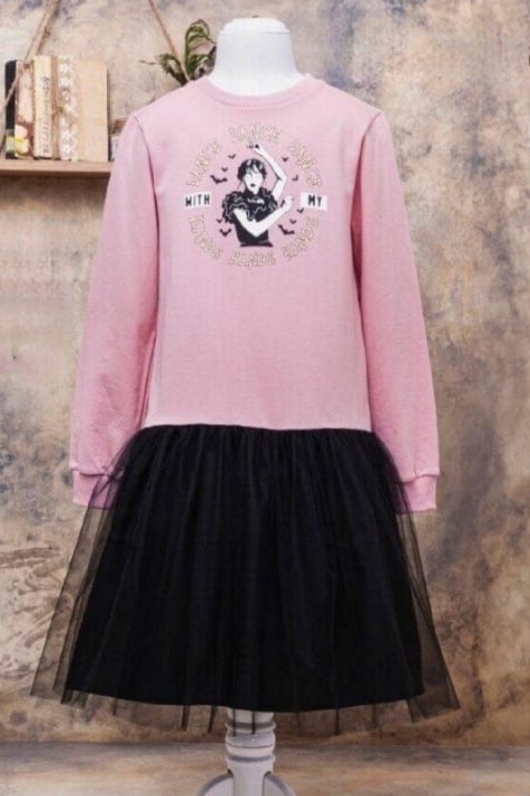 Детска рокля дълъг ръкав Wednesday,розов цвят