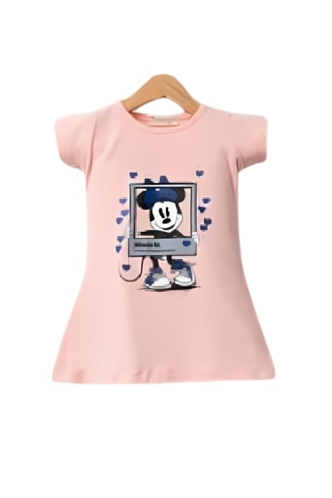 Детска рокля къс ръкав с Мини Маус, розов цвят