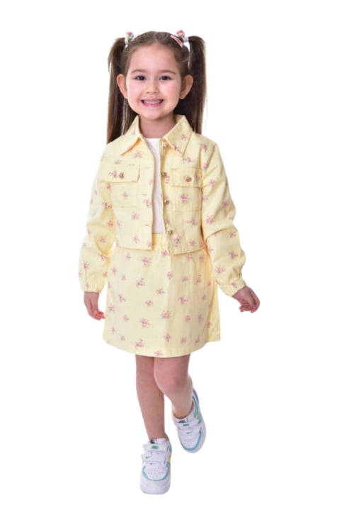 Детски комплект яке с пола , жълт цвят