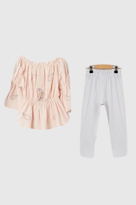 Детски комплект момиче къс ръкав, розов цвят