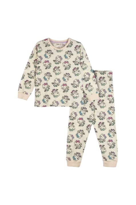 Детска пижама момиче дълъг ръкав Hello Kitty, бежов цвят