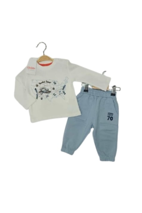 Детски комплект момче дълъг ръкав, бял цвят