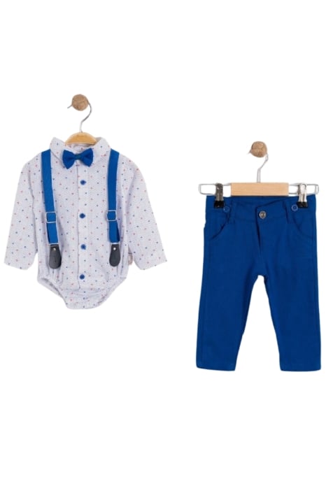 Детски комплект момче дълъг ръкав 3 части, син цвят