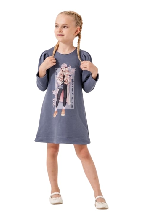 Детска рокля дълъг ръкав, син цвят