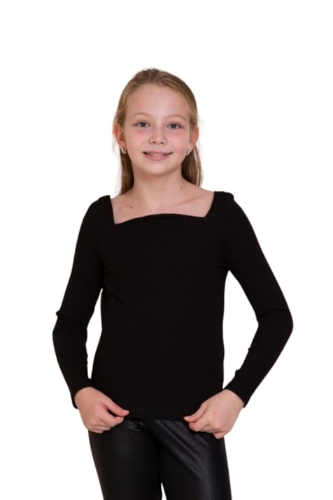 Детска блуза момиче с дълъг ръкав, черен цвят