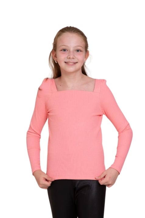 Детска блуза момиче с дълъг ръкав, цвят корал