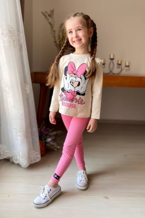 Детски комплект момиче дълъг ръкав Мини Маус , розов цвят