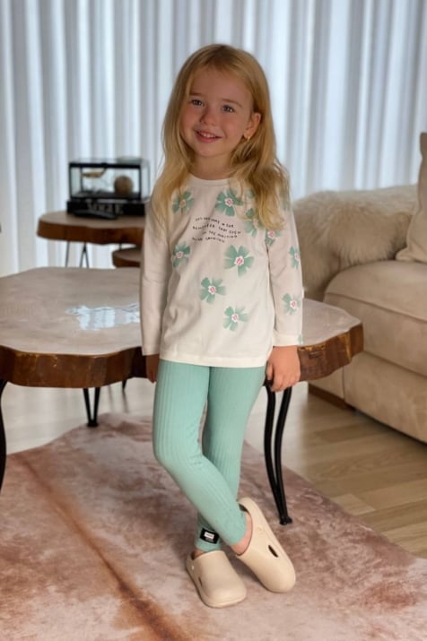 Детски комплект момиче дълъг ръкав, зелен цвят