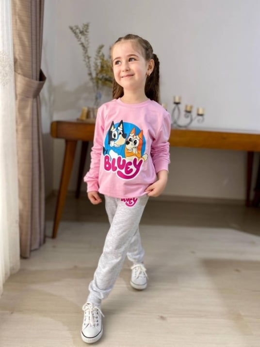 Детски комплект момиче дълъг ръкав Bluey , розов цвят