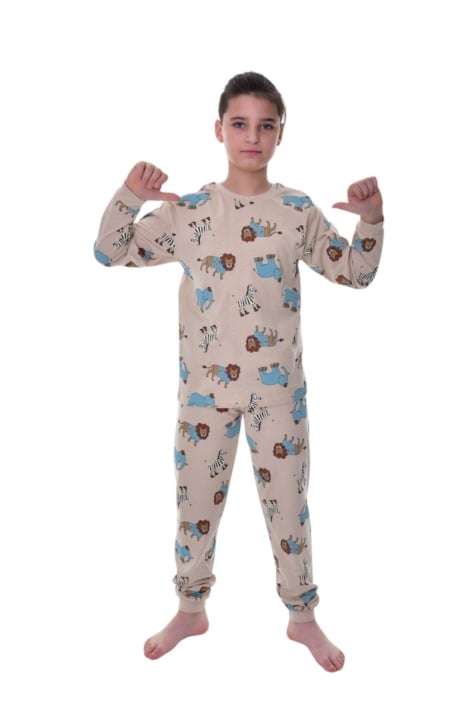 Детска пижама с дълъг ръкав за момче,в бежов цвят