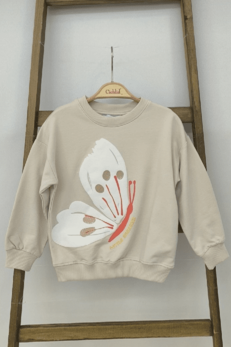 Детска блуза момиче с дълъг ръкав, бежов цвят