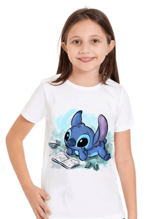 Детска тениска за момиче Stitch, бял цвят 