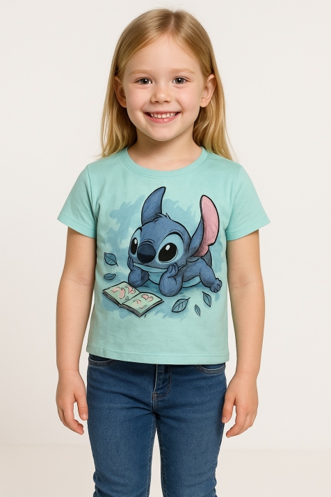 Детска тениска за момиче Stitch, зелен цвят