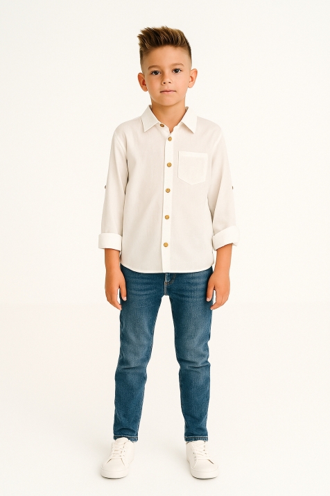 Детскa риза за момче с дълъг ръкав, бял цвят