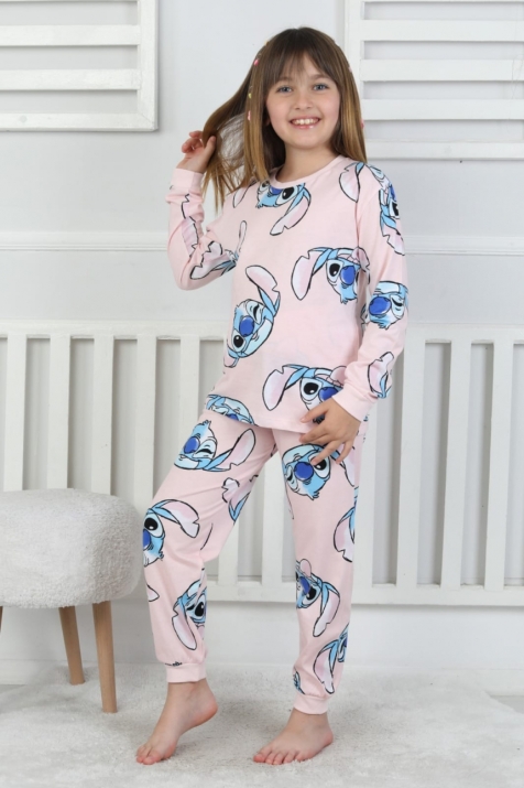 Детска пижама за момиче с дълъг ръкав, розов цвят 